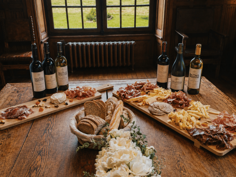 Une belle tablée du charcuterie et fromage au Chateau de Brocéliande